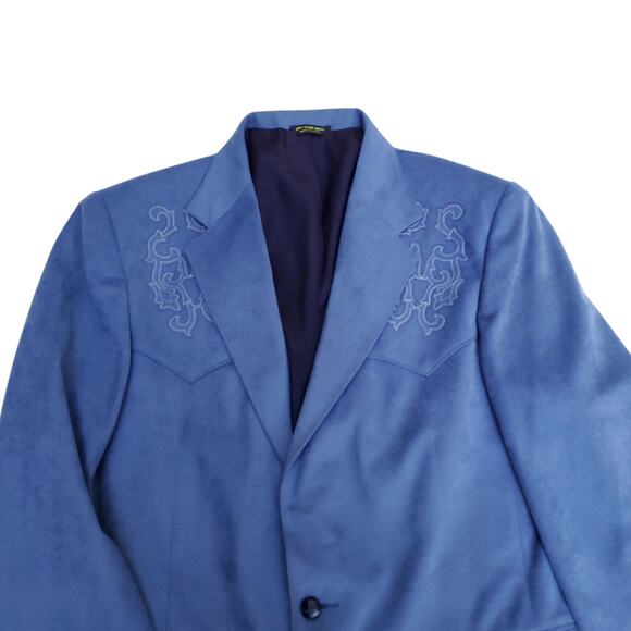 Vintage Pagano West Blue Polyester Western Blazer Jacket Sport Coat 42L - Picture 2 of 12